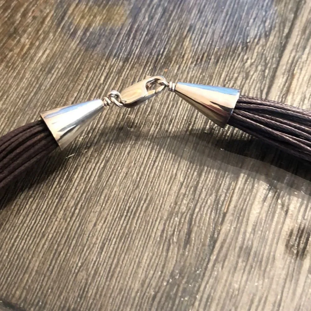 Waxed Brown Cord Necklace with Silver & Tigers Eye Beads, Sterling End Caps